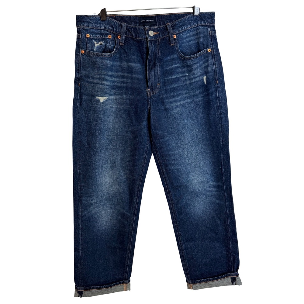 Lucky Brand Straight Leg Jeans Womens 10/30R Dark Wash Distressed Denim Casual